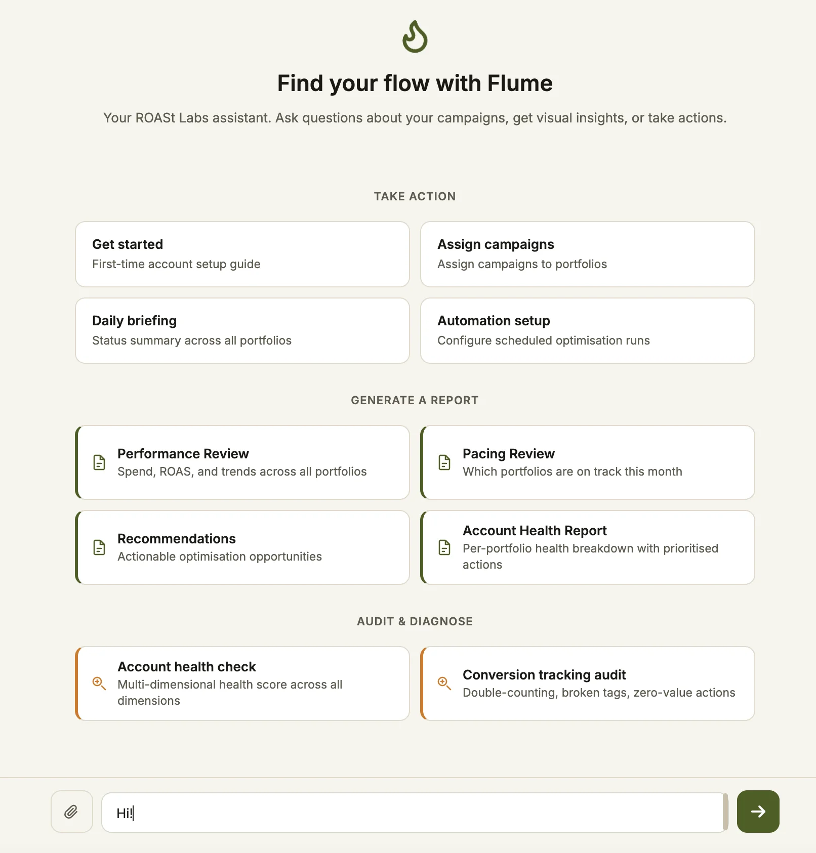 Flume — ROASt AI assistant for campaign management and reporting